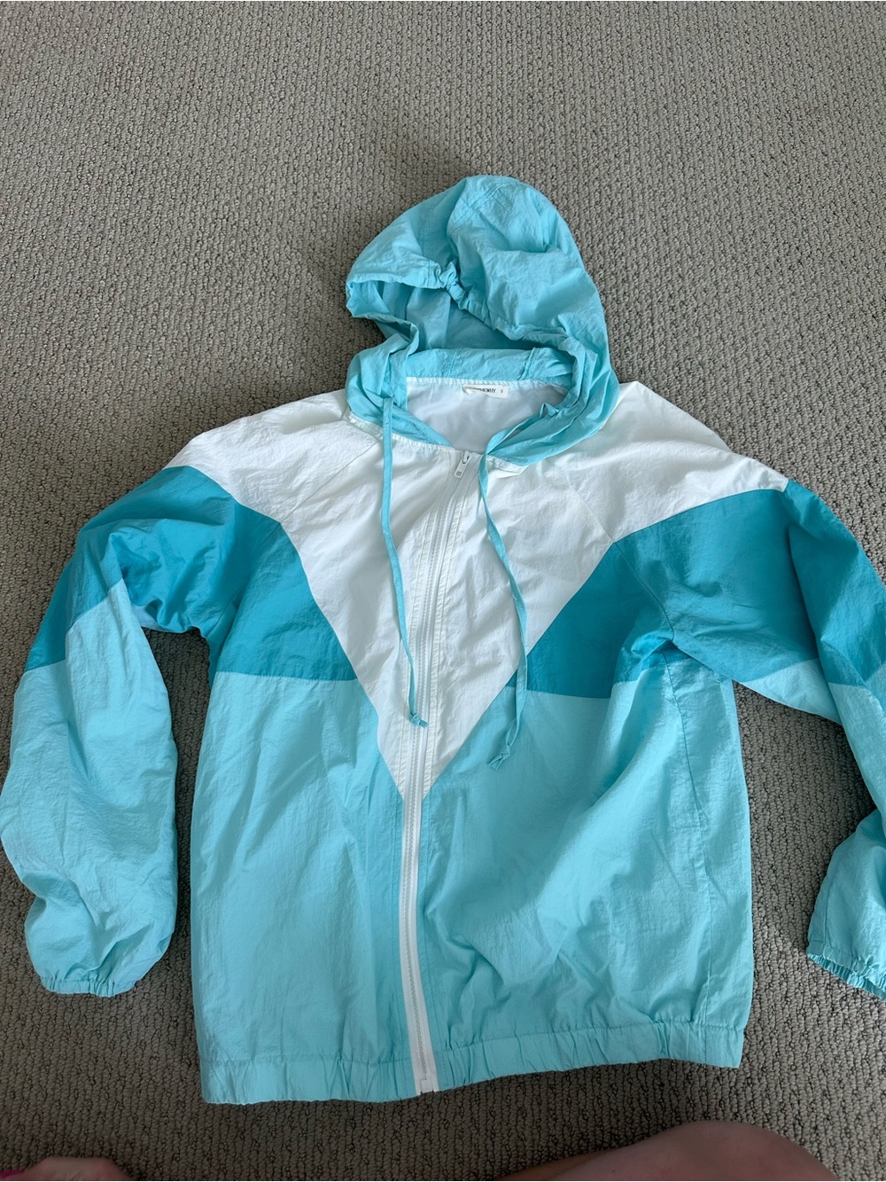 Light Blue & White Hooded Rain Jacket
